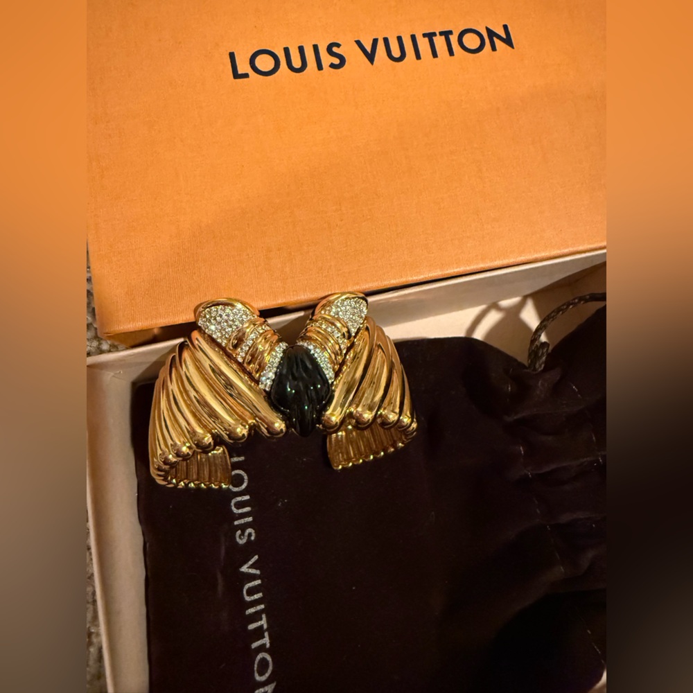 Louis Vuitton Essential V Gold Logo Cuff Bracelet RARE